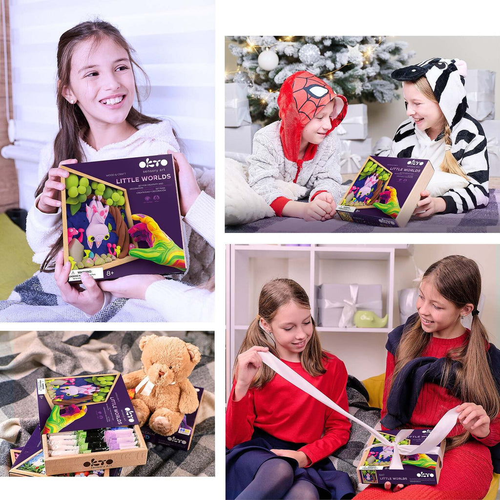 OKTO Little Worlds - Bat - Foam Air‑Dry Clay Wooden Art Kit (-8.3" Square) - Ages 8+