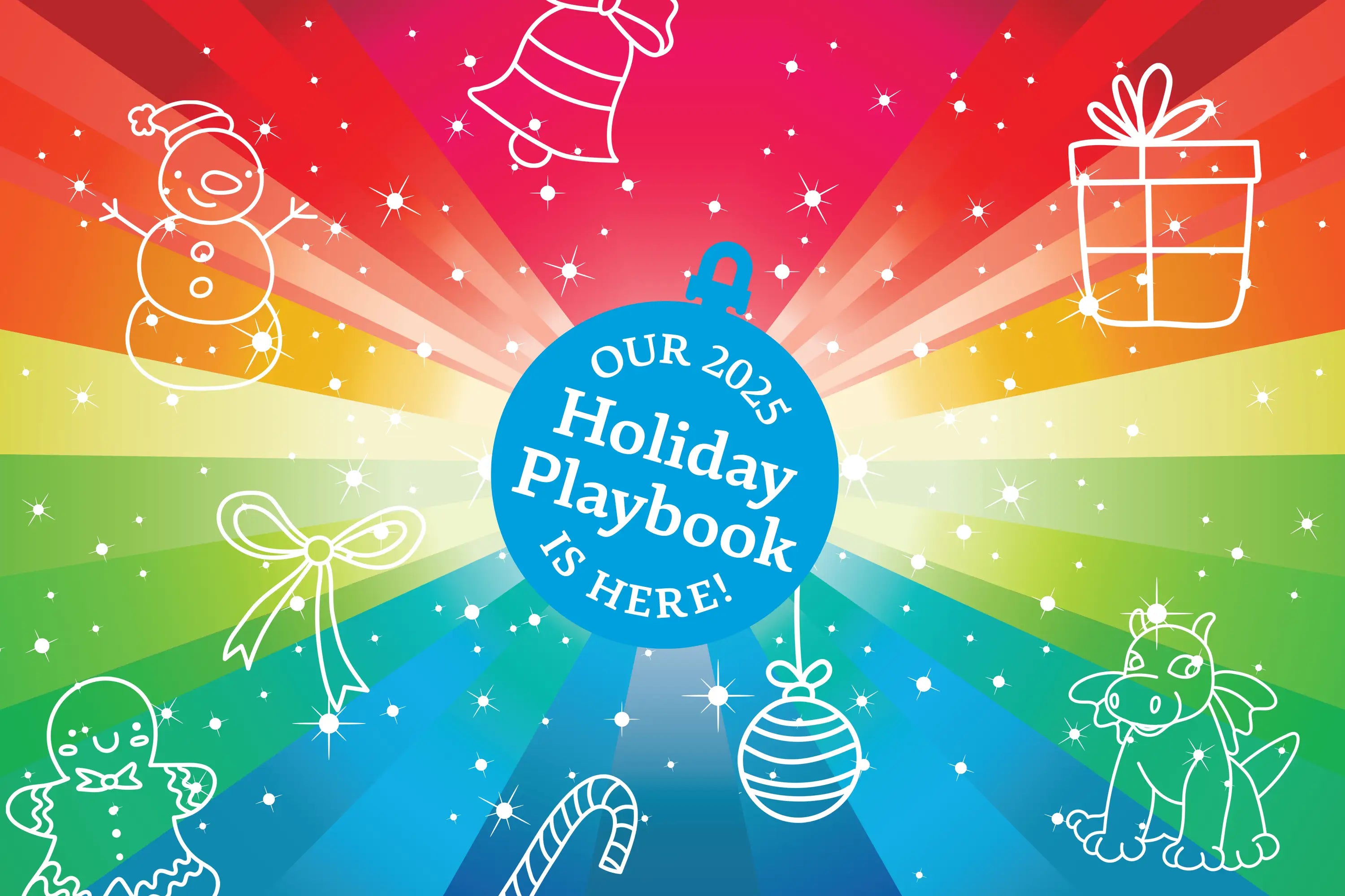 Colorful cover of a holiday playbook with festive illustrations and text.