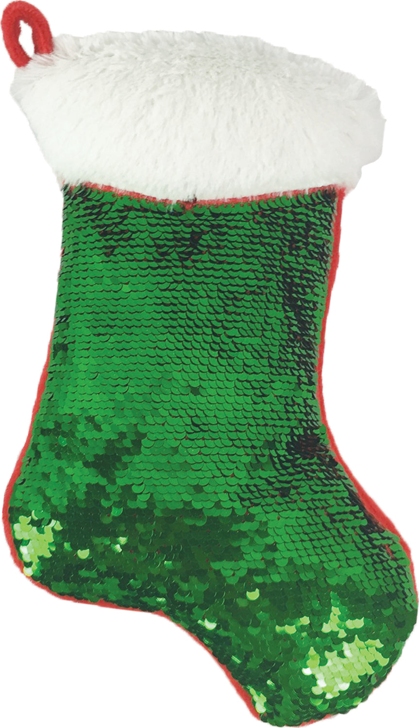 Mini Red Reversible Sequin Stocking Storage Pillow