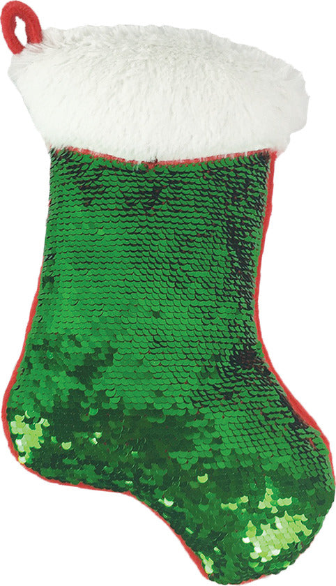 Mini Red Reversible Sequin Stocking Storage Pillow