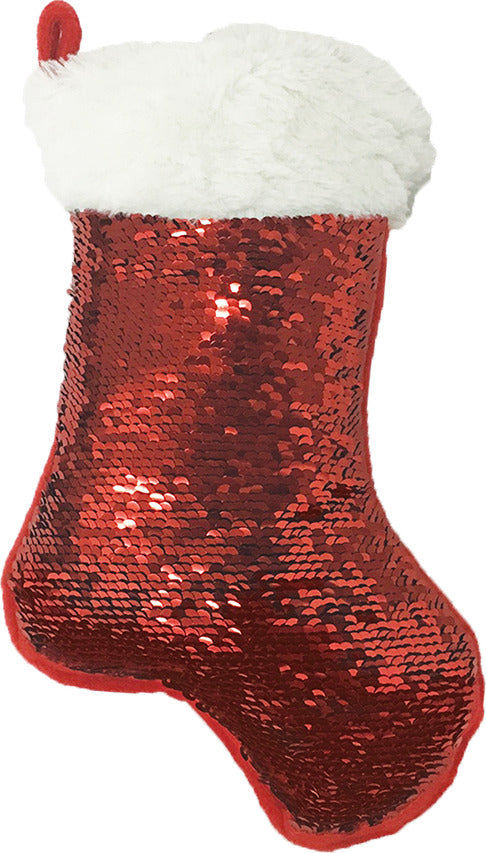 Mini Red Reversible Sequin Stocking Storage Pillow