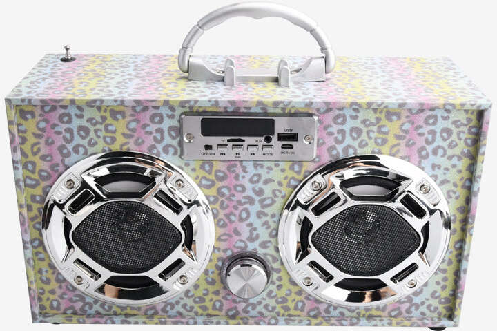 Bluetooth FM Radio W LED Speakers Leopard Glitter Boombox