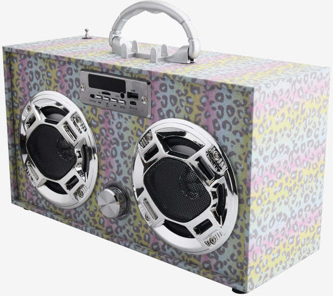 Bluetooth FM Radio W LED Speakers Leopard Glitter Boombox