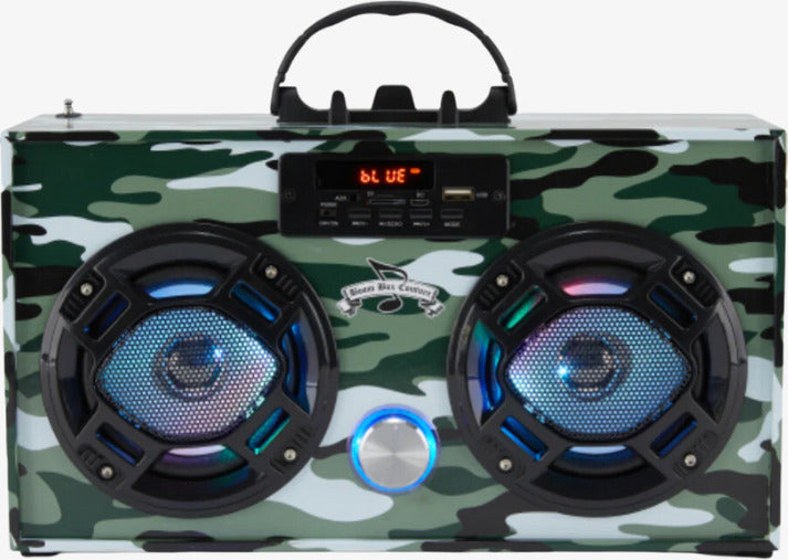 Bluetooth FM Radio W LED Speakers Green Camo Boombox