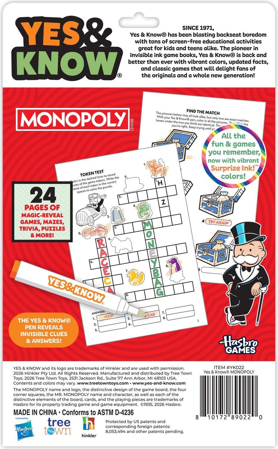 The Original Yes and Know Invisible Ink Trivia Game Books: Monopoly