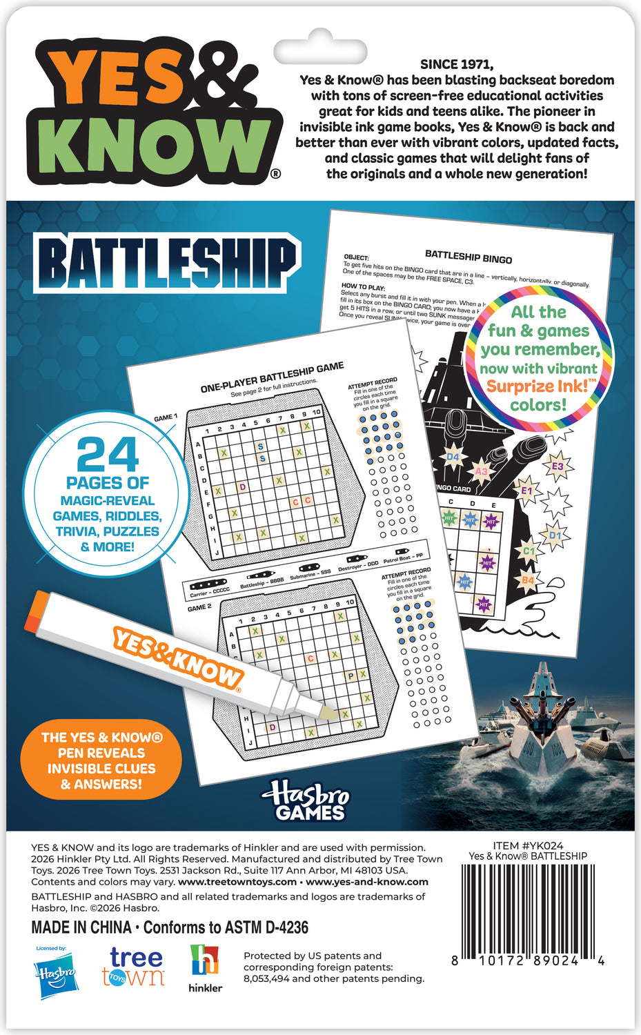 The Original Yes and Know Invisible Ink Trivia Game Books: Battleship